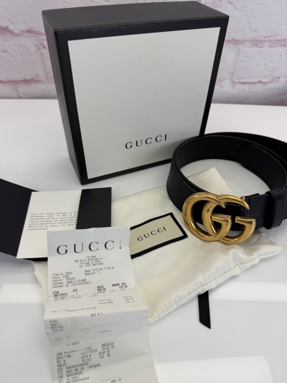 Gucci 2015 Re Edition Wide Leather Belt Gg Double Marmont Black 400593 100/40 - Picture 11 of 11
